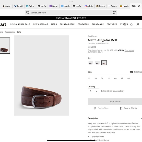 Paul Stuart Alligator Belt (36) - Picture 6 of 7